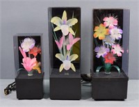 (3) Floral Fiber Optic Musical Lamps