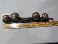 Antique Four Lg Brass Sleigh Bells  Leather Strap