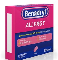 48Pcs Benadryl Allergy Small Tablets B/B 07/23