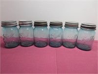 6 VTG Blue Ball Pint Perfect Mason Canning Jars