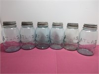 6 VTG Atlas Quart Canning Jars with Zinc Lids No