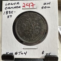 1835-37 1 UN SOU CANADA COIN