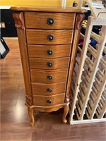 WOOD JEWELRY ARMOIRE WITH FLIP TOP MIRROR AND
