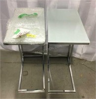 2 Side Tables w/White Glass Top & Chrome Legs