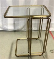 Glass Side Table w/Gold Metal Legs