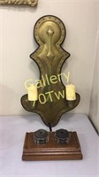 Large antique brass and wood wall sconce with