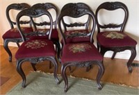 6 ANTIQUE c1880 CARVED BALLOON BACK CHAIRS