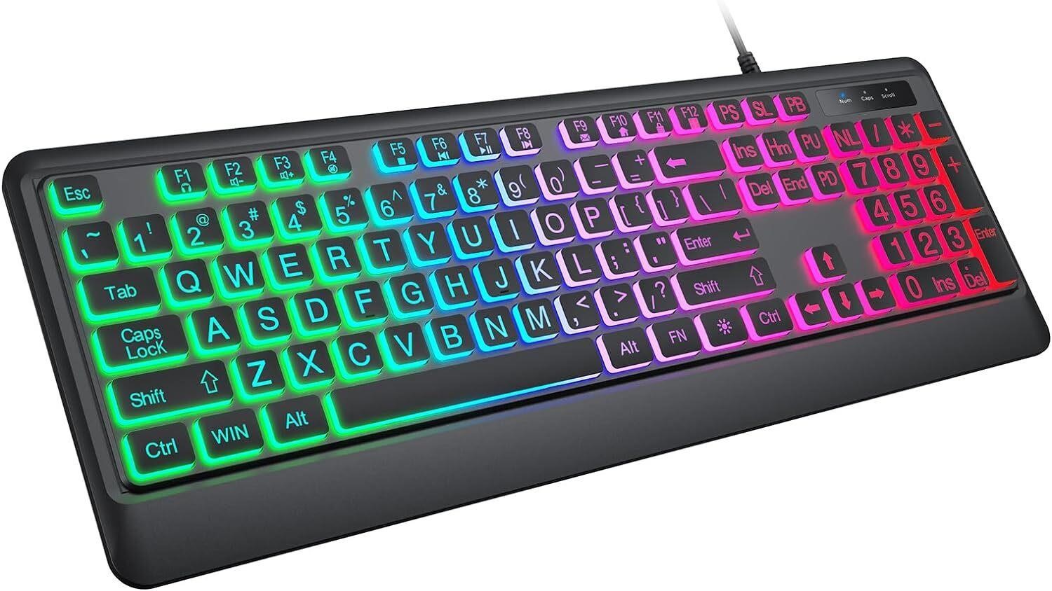 Backlit Wired Keyboard  Large Print  Rainbow