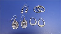4 Pr Sterling Silver Earrings-MOP&Onyx,Marcasites