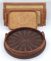 Mahogany and Rattan Serving Trays