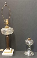 Cut Glass Brass and Marble Victorian Table Lamps