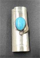 SILVER AND TURQUOISE LIGHTER HOLDER