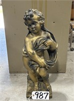 24" Heavy Cement Cherub Angel Figurine Statue