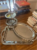 2 Silver serving trays & Serving Stand