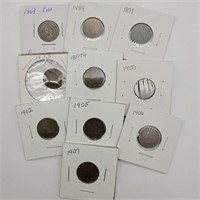 10- INDIAN HEAD PENNIES VARIOUS DATES 1863-1907