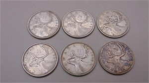 (6) Canadian Silver Quarters 1943 - 1960
