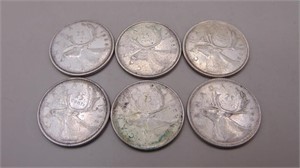 (6) Canadian Silver Quarters 1964 - 1966