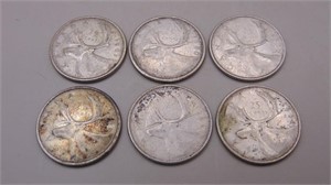 (6) Canadian Silver Quarters 1960 - 1964