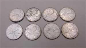 (8) Canadian Silver Quarters 1968