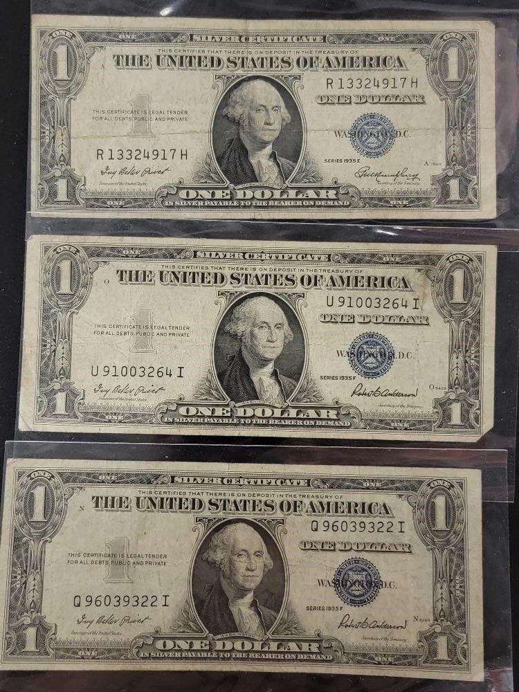 Three 1935 F Series Silver Certificates