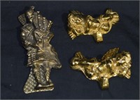 Solid Brass Figural Door Knocker & Cherub Hooks