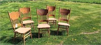 WL 5pc dining room chairs oak color wood etching b