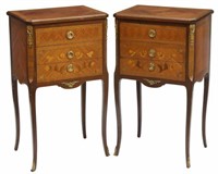 (2) LOUIS XV STYLE FLORAL MARQUETRY NIGHTSTANDS