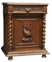 FRENCH HENRI II STYLE CARVED GAME BIRD OAK CABINET