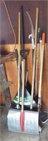 (10) Yard tools including rakes, tree trimmer,