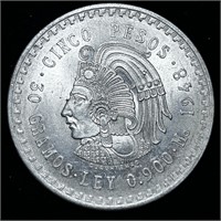 1948 SILVER UNCIRCULATED MEXICAN CINCO PESOS