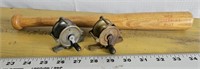 Two mini reels, fisherman's bat