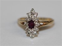 14k yellow gold Ruby and Diamond Ring Navette