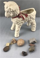 Unsigned, ceramic lamb with crazing and stones