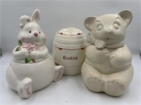 Bunny, Bear, Barrel Cookie Jars
