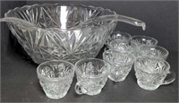 Carved glass punch bowl set