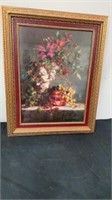 Framed signed, cherub, baby holding grapes and