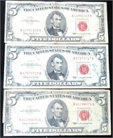 3 SERIES 1963 RED SEAL $5 NOTES