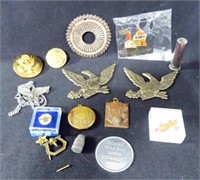 TIE TAC, SERVICE PIN, BUTTONS, EAGLE NECKLACE,
