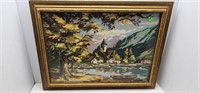 Framed NEEDLEPOINT Lakesidezscene 24"x18"