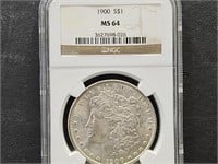 1900 Graded MS64 Morgan Silver Dollar Coin