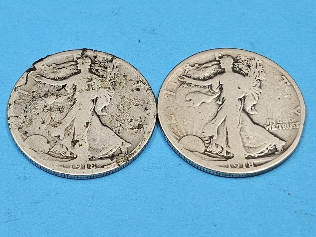 1918 S  Walking Liberty Silver 2 Coins