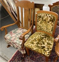 Antique Oak Arm Rocker & Antique Upholstered