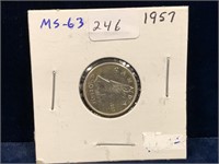 1957 Can Silver Ten Cent Piece  MS63