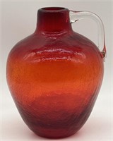 Hand Blown Red Crackle Glass Pitcher