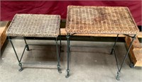 Pair Of Vintage Wicker And Wrought Iron Tables