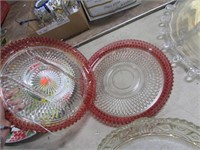 2 RUBY CLEAR DIVIDED PLATTERS