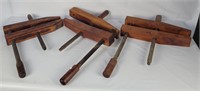 3 Vtg Hand Screw Wood Clamps