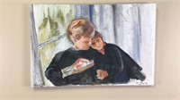 Oil painting on canvas of two children