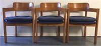 Set of Three Dark Blue Upholstered Oak Boling