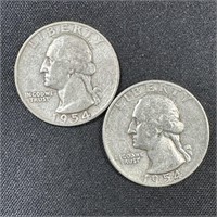 (2) 1954-D Washington Silver Quarters